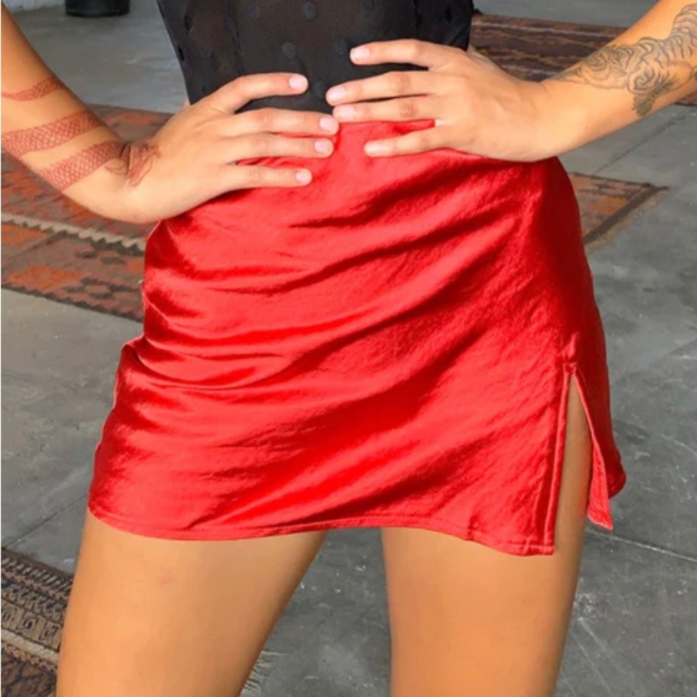 Satin Red Mini Skirt